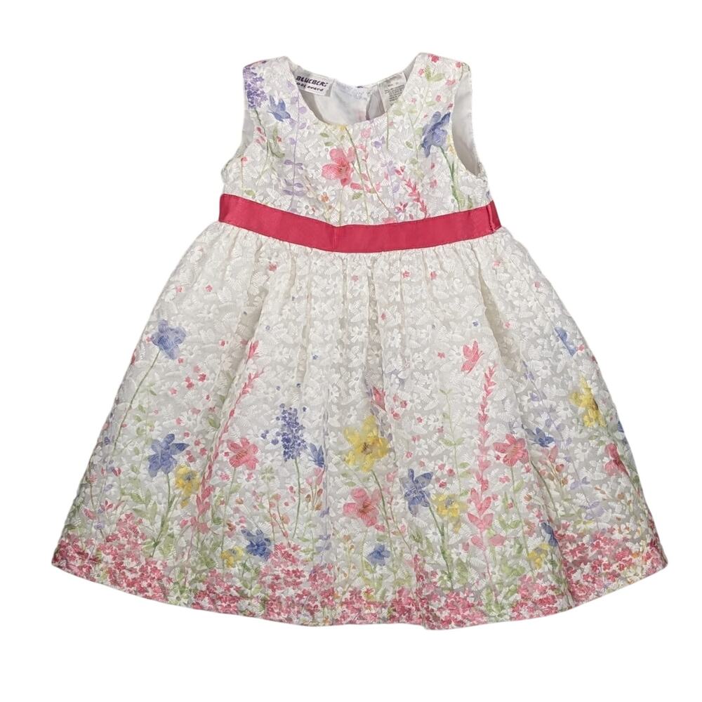 Blueberi Blvd White Floral Design W/ Pink Bow Girls Size 2T Spring Easter Dress